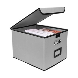Tcbelosion File Storage Box with Lid, Foldable Portable Document Organizer with Handle, Perfect for Home/Office/File Organization(Grey)