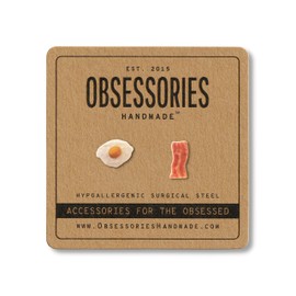 Handmade Fried Egg & Bacon Stud Earrings