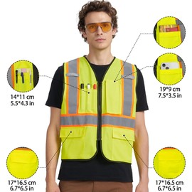 AK A-KSAFETY Fire Rescue L Yellow Security Vest - High Visibility & Reflective Safety Vest for Security Guards, Construction & Workmen