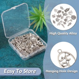 Pandahall 100Pcs Buddhist Theme Pendants Buddha Charms Lotus Flower Hamsa Hand Tibetan Alloy Antique Silver Charms 20 Styles for Bracelet Necklace Jewelry Making