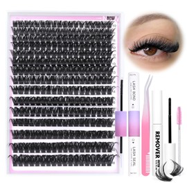 Lash Clusters Kit Fluffy Eyelash Extension Kit Thick Volume Individual Lashes 100D 10-18mm 300pcs Eyelash Clusters with Bond and Seal and Lash Remover and Lash Applicator Kit DIY at Home by Yawamica