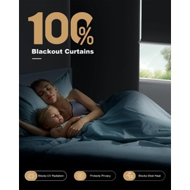 TRYAST 100% Blackout Roller Shades, Cordless No Tools No Drill Blinds for Indoor Windows, Thermal Insulation UV Protection, Easy Install Blackout Curtains with Rod & Buckles(25" W*48" H)