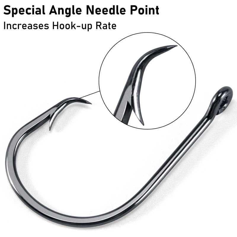Dr.Fish 50 Pack in-line Circle Hooks, Straight Shank Octopus Hooks,