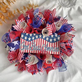 JStnana 3 Rolls Red White Blue Stripe Deco Mesh Ribbon for Patriotic Wreath Making Supplies, 10 Inch x 30FT Metallic Foil Burlap Deco Mesh Fabric for DIY Crafts Door Wreath Swags and Decorating