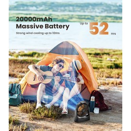 Camping Fan with LED Lantern, 8 Inch 20000mAh Battery Operated Desk Fan with Timer, High Velocity Stepless Speed Control, Quiet, 180° Rotation USB Portable Fan for Outdoor, Hurricane, Emergency