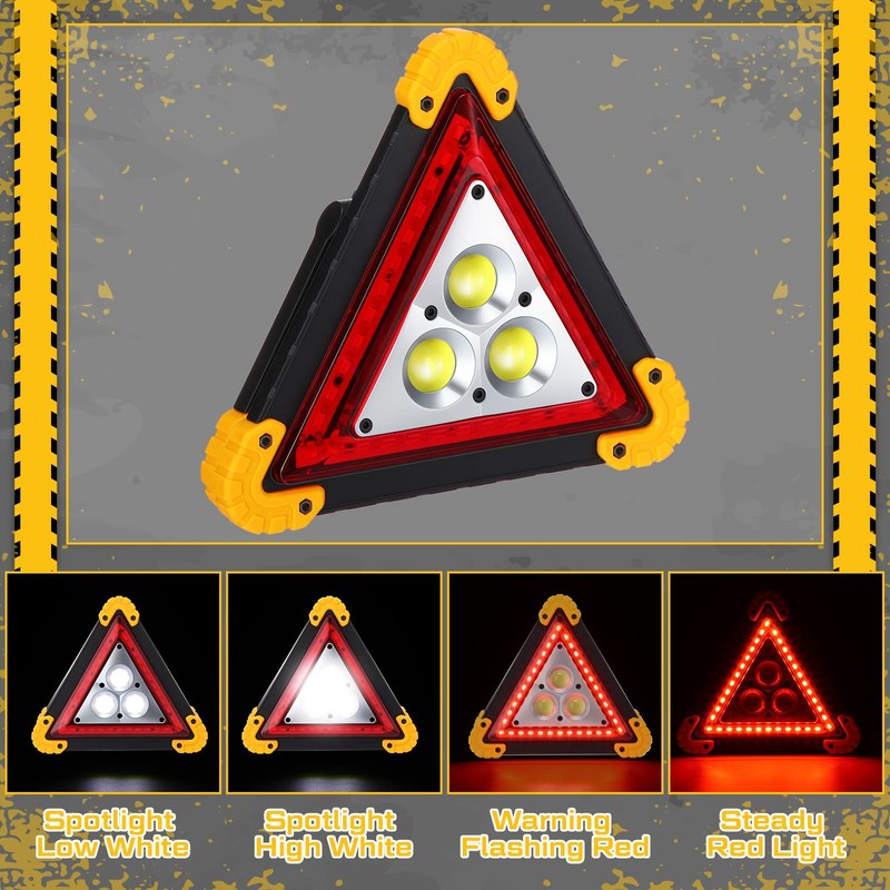 Huquary LED Emergency Warning Triangle, Rechargeable Portable Flashing LED Warning