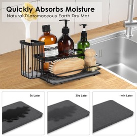 FULL JADE Stainless Steel Kitchen Sink Caddy Organizer with Diatomaceous Earth Absorption Pad 3-Zone Sink Storage for Sponges, Brushes & Bottles – 60-Second Dry, Compact 9.8”x3.4”x5.7” Design