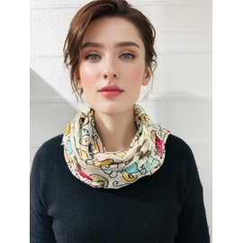 Walniverse Women's Thin Scarf for Spring & Summer with Cute Cat Sketches - Lightweight Neckerchief 70 g, 180 x 90 cm, beige