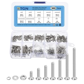 DTGN 560Pcs Machine Screws Assortment Kit, M2 Phillips Pan Head Nut and Bolt Assortment Kit, 4/6/8/10/12/16/20mm Metric Bolt Assortment, 304 Stainless Steel With Washers