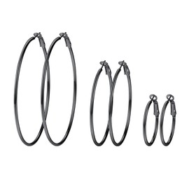 Prosteel Set of 3 pairs of stainless steel earrings for women, Creole / Huggie earrings, hoop / folding Creole earrings, 30 mm - 70 mm, gold/black/silver, Stainless Steel