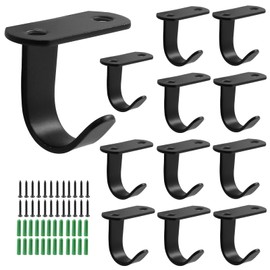 Piutouyar 12 Pack Black Screw Mounted Ceiling Hooks, Heavy Duty Under-Shelf Coat Hook, Stainless Steel Towel/Robe Clothes Hook Hanger for Cabinet, Kitchen, Cupboard, Bathroom