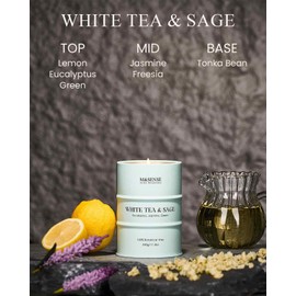 M&SENSE White Tea Sage Scented Candles Natural Non Toxic, Aromatherapy Candle for Stress Relief Meditation Relaxing, Housewarming Gifts for Women Men, 11.3oz 70 Hour Long Burning