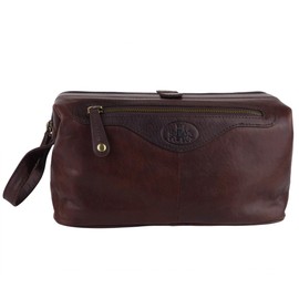 Rowallan of Scotland Mens Large Leather Wash Toiletries Bag - Brown