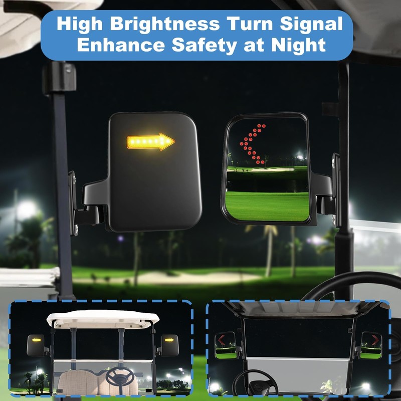Golf Cart Mirror Universal with Turn Signal Light Golf Cart