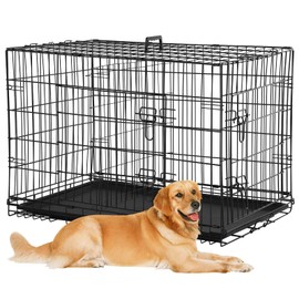 Extra Large Dog Cage for Large Dogs Outdoor Indoor, Kennel Foldable Metal Wire Dog Crate with Leak-Proof Tray and Handle Double Door, Animal Pet Cage, 48 Inch