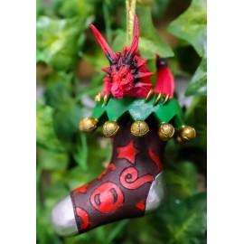 Holiday Festive Spirit Red Stocking Sock Dragon Christmas Tree Hanging Ornament