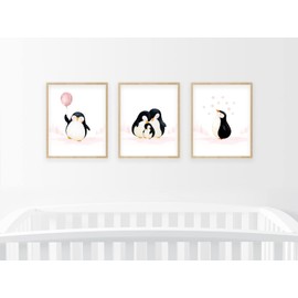 Baby Penguin Nursery Wall Art Decorations, Nursery Wall Print, Nursery Playroom Home Decor, Penguin Wall Art, Baby Girl Nursery Decor, Set of 6 8x10" (Unframed)