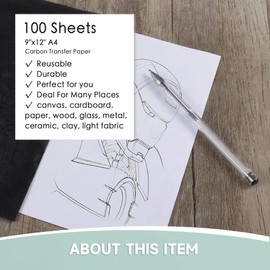 VEOOK 100 Sheets Carbon Paper Sheets, 9"x12" A4 Carbon Transfer Paper, Graphite Paper for DIY Woodworking, Paper, Canvas and Other Art Craft Surfaces(CA-01)