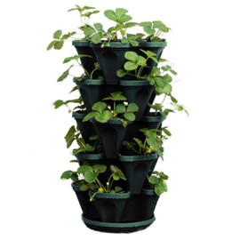 Mr. Stacky 1305-HG 5-Tier Stackable Strawberry, Herb, Flower, & Vegetable Planter - Vertical Gardening Indoor / Outdoor Stacking Garden Pots Hunter Green, 22.5 Quarts