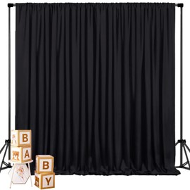 2 Panels 5ft X 10ft Black Backdrop Curtains for Party - WENSINL Wrinkle Free Polyester Backdrop Drapes for Wedding Engagement Birthday Stage Photobooth Backdrop Curtain Wall Decorations