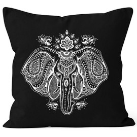 Autiga Cushion Cover Mandala Elephant Boho Ethnic Decorative Cushion 40 x 40 cm Cotton Black 40 cm x 40 cm