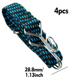 Adjustable Flat Bungee Cords with Hooks, Bungee Straps with Anti-Rust Metal Buckle for Bike Mountain Luggage Rope Latex Heavy Duty Straps Elastic (4 Pack 1M Blue)