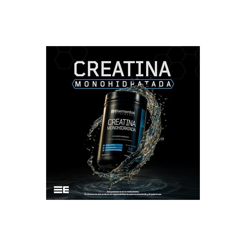 ELEMENTAL Creatina Micronizada 450g 90 Porciones Alta Pureza