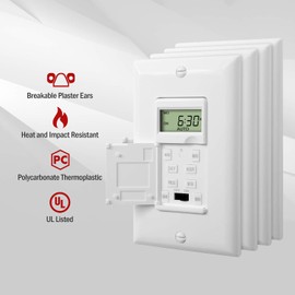ENERLITES Programmable Digital Timer Switch for Lights, Fans, Motors, 7-Day 18 ON/OFF Timer Settings, Single Pole, Neutral Wire Required, UL Listed, HET01-C, White, 4 Pack