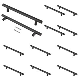 Cjueiom Matt Black Cupboard Handles - 96mm Hole Center T Bar Knobs, 12 Pack Stainless Steel Drawer Pulls - Long Wardrobe & Kitchen Cabinet Handles, 150mm Length for Bedroom & Drawer