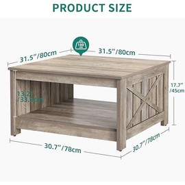 DWVO 【Springtok】DWVO Square Coffee Table for Living Room Farmhouse Coffee Table with Storage,2-Tier Wood Center Table with Half Open Storage Compartment