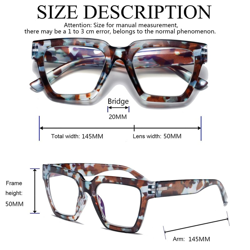 Hubeye 2 Pairs Square Reading Glasses for Women Spring Hinged