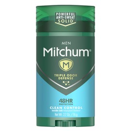 Mitchum Men's Deodorant, Antiperspirant Stick, Triple Odor Defense Invisible Solid, 48 Hr Protection, Dermatologist Tested, Clean Control, 2.7 Oz