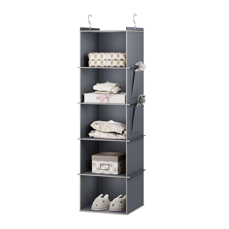 YOUDENOVA Hanging Closet Organizer, 5-Shelf Closet Hanging Storage Shelves, Grey