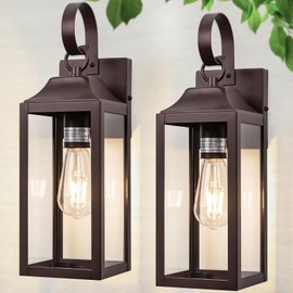 Yolsunes 2 Pack Outdoor Light Fixtures Wall Mount, 15 Inch Oil Rubbed Bronze Exterior Wall Sconces Waterproof, Large Outside Lights for House, Modern Wall Lanterns Clear Glass