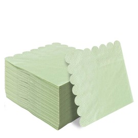 HEIPINIUYE 50 Pieces 2-ply Sage Green Napkin Disposable Scalloped Cocktail Napkins Beverage Napkins Dessert Napkins Paper Napkins for Wedding Birthday Party Paper Dinner Napkins