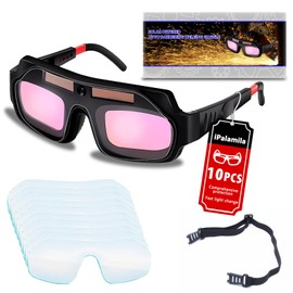 Automatic light-adjusting welding goggles,welding glasses，equipped with 10 replaceable protective lenses and a lanyard, suitable for TIG, MIG, and arc welding professionals as well as DIY enthusiasts.