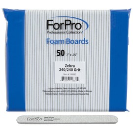 ForPro Professional Collection Zebra Foam Board, 240/240 Grit, Double-Sided Manicure Nail File, 7” L x .75” W, 50-Count