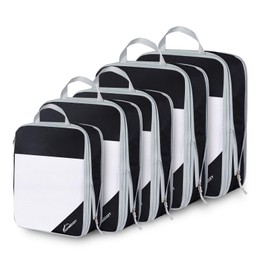 Compression Packing Cubes for Travel, 5 Set Packing Cubes Travel Essentials, Compressible Packing Cubes Organizers for Carry On Suitcases, Black