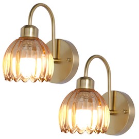 HMLUESR Vintage Battery Operated Wall Sconces Set of Two, Tulip Glass Lampshade Wireless Rechargeable Wall Lights,Gold Wall Lamp with Remote Control for Bedroom Bedside Doorway