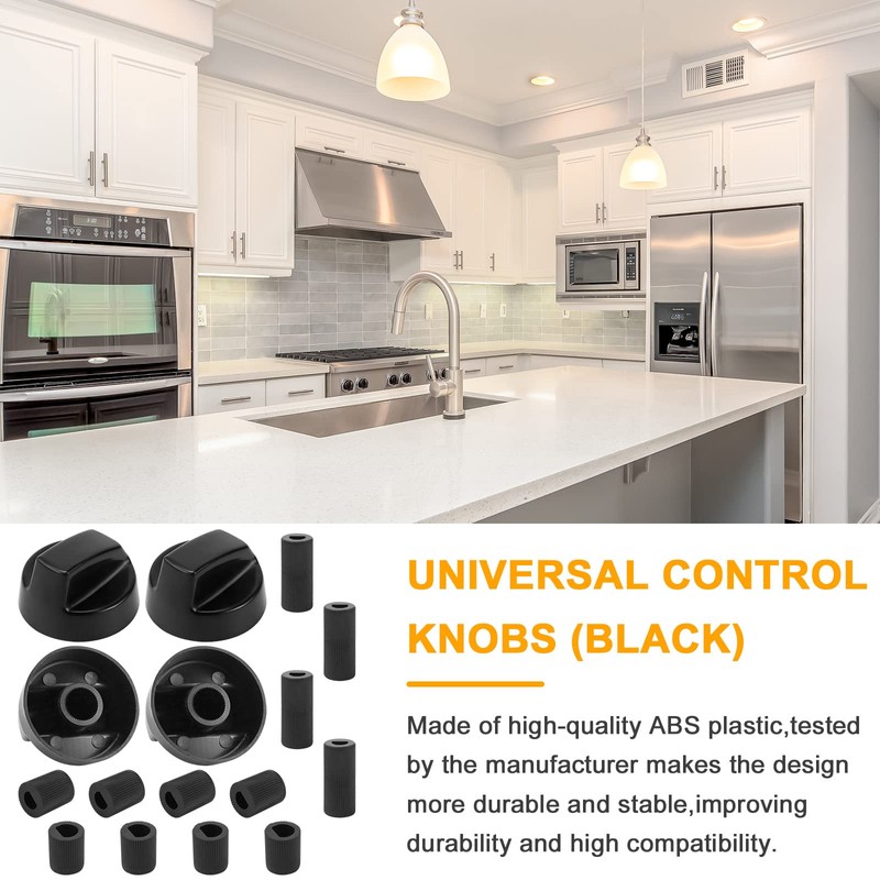 AMI PARTS Universal Oven Knobs - 4 Black Stove Control
