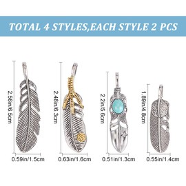 GORGECRAFT 8PCS Silver Golden Alloy Big Feather Pendant Stainless Steel Silver Feather Charms Pendant Necklace Feather Dangle Antique with Box Diy Key Chain Jewelry Making Findings