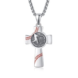 ADMETUS Baseball Necklaces for Boys 925 Sterling Silver Baseball Cross Necklaces for Boys Cross Pendant for Men Sport Jewellery Athlete Gifts