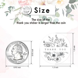 Heyfibro 500 PCS 1.5 Inch Thank You Stickers for Small Business, Baking, Gifts, Envelopes, Weddings (Line Flowers 1)