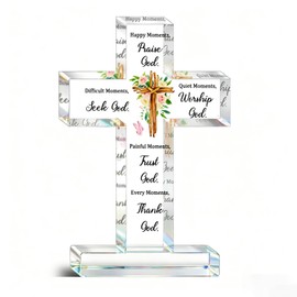 OZUEMUL Christian Desk Decor for Women - Inspirational Cross Decor with Bible Verses, Religious Gift for Baptism, Religious Tabletop Decors, Birthday Christmas for Friends