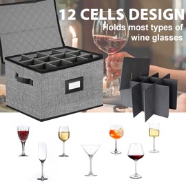 ouruer China Storage Containers hard shell-Quilted Wine Glass Storage Box,Moving Boxes,Storage Containers for Organizing,Stackable Stemware Storage Cases,Moving Supplies,Household Essentials