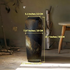 Black Rustic Ceramic Tall Floor Vase, 19.7 Inch Vintage Large Farmhouse Vase Pottery Clay Terracotta Rustic Vases for Home Decor Living Room Entryway Table Centerpieces,Kitchen,Housewarming Gifts