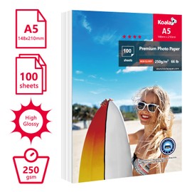 Koala KOALA Glänzendes Inkjet Fotopapier, DIN A5, 148x210mm, 250g/m², 100 Blatt, mit Premium Hochglanz Advanced Kunstharz beschichtet, für Canon HP Epson Tintenstrahldrucker