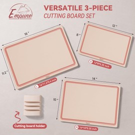 Empune Plastic Cutting Board Set, Recycled Plastic Cutting Boards for Kitchen (Set of 3), Dishwasher Safe Large Chopping Board with Holder, Non-slip Feet and Juice Grooves, Nonporous, Pink