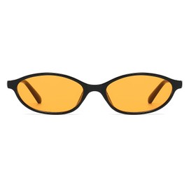 LJCZKA Retro Oval Cat Eye Sunglasses for Women 90s Trendy Small Face Sun Glasses Vintage Narrow Cateye Frame Shades Chic Cool Sunnies UV400 Protection (Black Yellow)