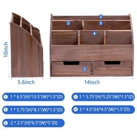 Executive Office Solutions Vintage Rustic Wooden Office Desk Organizer & Mail Rack for Desktop, Tabletop, or Counter - Distressed Torched Wood-Store Supplies, Desk Accessories, Mail – Brown (WO3)